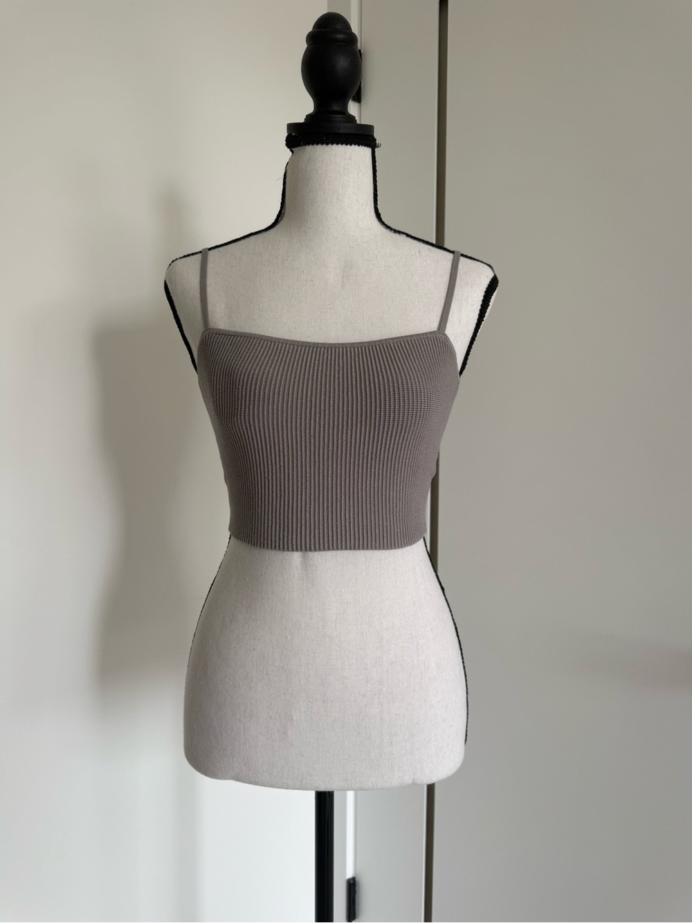 Babaton Ribbed Square-Neck Cropped Camisole in Taupe Gray